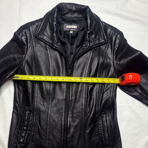 Avanti Black Genuine Leather Jacket Fitted Silver Zip Size L Large EUC Women 90s - Picture 7 of 9